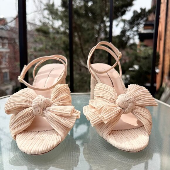 New Loeffler Randall Camellia Pleated Bow Heels Shoes Pearl Womens 7 - Picture 5 of 15
